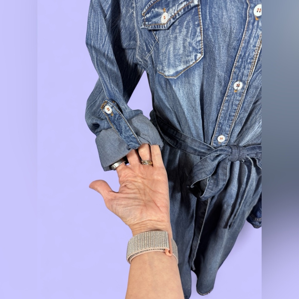 Denim Casual Blue Long Sleeve Dress - Picture 7 of 10